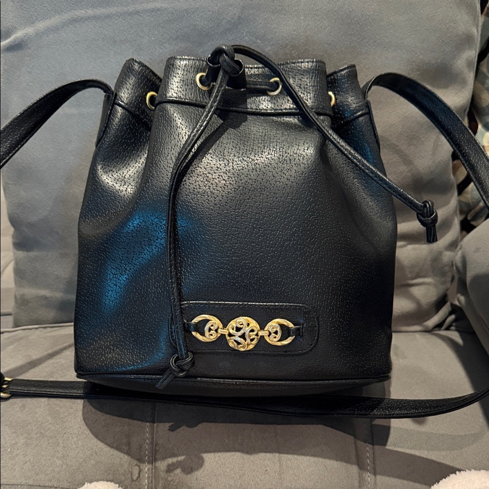 Black Vegan Leather Bucket Bag